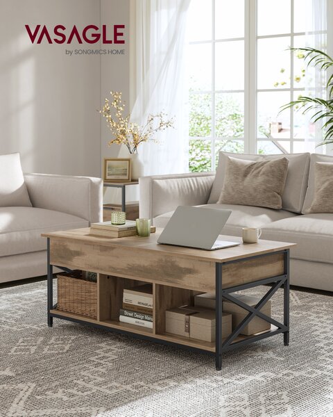 Tavolino VASAGLE, regolabile in altezza, vano portaoggetti nascosto, 60 x 120 x (48-62) cm