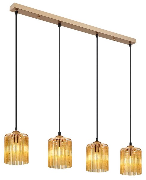 Lampada a sospensione a LED, oro, bacchette in acrilico ambra, L 87 cm