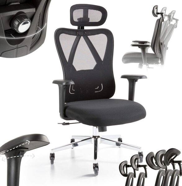 Sedia da ufficio ergonomica AREBOS | Poggiatesta e braccioli regolabili, 136 kg