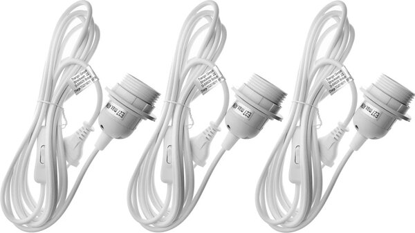 Set di 3 prese E27 per lampade a sospensione con interruttore 3,5 m bianco