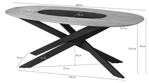 MASSIVMOEBEL24 | Tavolo da pranzo in legno di Acacia 240x100x76 Laccato naturale gambe mikado quadrate