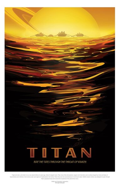 Illustrazione Titan Retro Planet Moon Poster - Space Series Nasa, (26.7 x 40 cm)