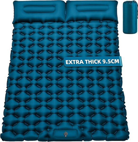 Materasso gonfiabile per 2 persone, spesso 9,5 cm, dimensioni 204 x 130 cm, ideale per il campeggio