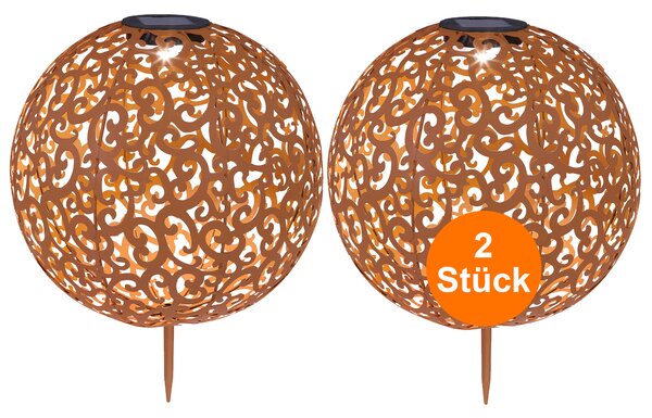Luci solari da giardino set di 2 globi in metallo dall'aspetto arrugginito lampada solare da esterno