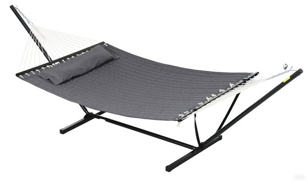 Outsunny Amaca da Giardino Portatile con Cuscino Integrato, in Cotone, Poliestere e Acciaio, 368x93x110 cm, Grigio Scuro