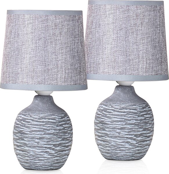 Set di 2 lampade da tavolo o da comodino BRUBAKER 27 cm basi in Vetroceramica grigio pietra con struttura e paralumi in lino