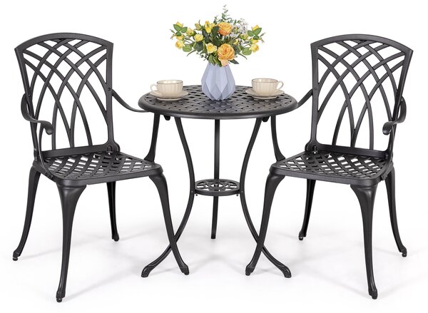 Set da bistrot Avestar in 3 pezzi in fusione di alluminio, set di mobili da giardino, tavolo da bistrot rotondo con 2 sedie da bistrot, nero