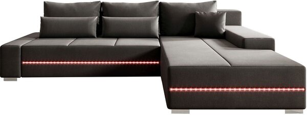 Divano Juskys Davos a destra con funzione sleep, box letto, rivestimento in velluto e LED - grigio scuro