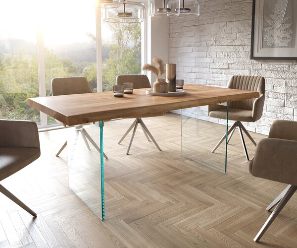 DELIFE Tavolo da pranzo Edge 180x90 XL Acacia naturale Vetro Live-Edge