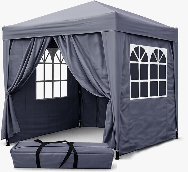 Gazebo pieghevole 2,5 x 2,5 m grigio fumo, 4 pareti laterali con chiusura a velcro (2 cerniere, 2 finestre), gazebo pop-up pieghevole, con borsa per il trasporto