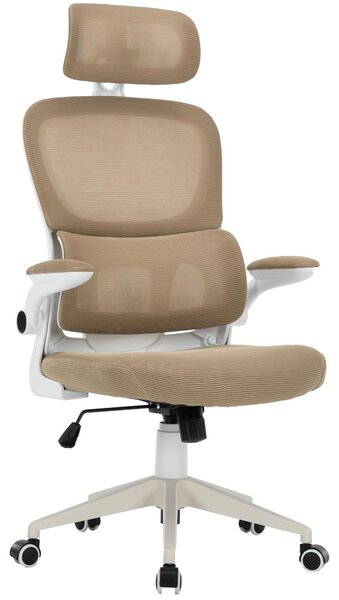 Sedia da ufficio flessibile in un moderno look a rete sedia da scrivania ergonomica con supporto cervicale e lombare sedia da gioco con schienale in rete traspirante e funzione dondolo ,Colore:Bianco/Taupe