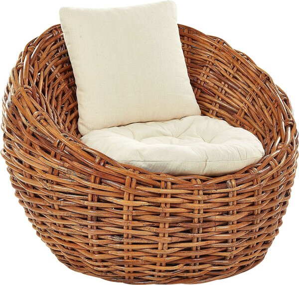 BELIANI Poltrona da giardino in rattan naturale con cuscino in poliestere Mobili da esterno dal design moderno