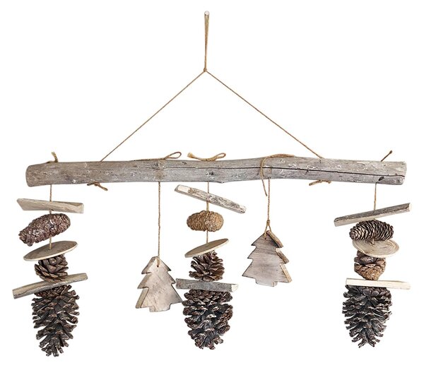 Decorazione natalizia in legno, grande, da appendere alla finestra, con motivi di alberi, pigne e abeti
