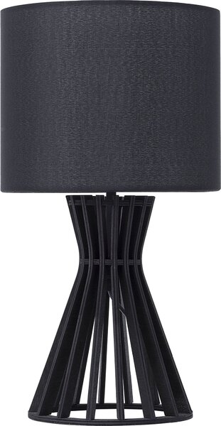 BELIANI Lampada da tavolo in legno nero, base in tessuto con paralume rotondo da 37 cm e design a reticolo, cavo con interruttore, stile country