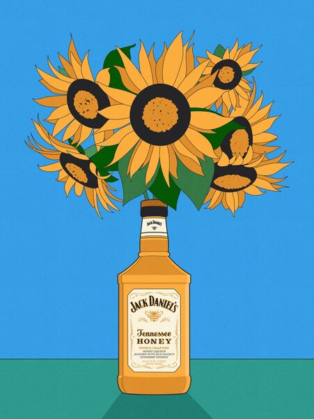 Illustrazione Sunflowers in Honey Whiskey Retro Illustration, Retrodrome, (30 x 40 cm)