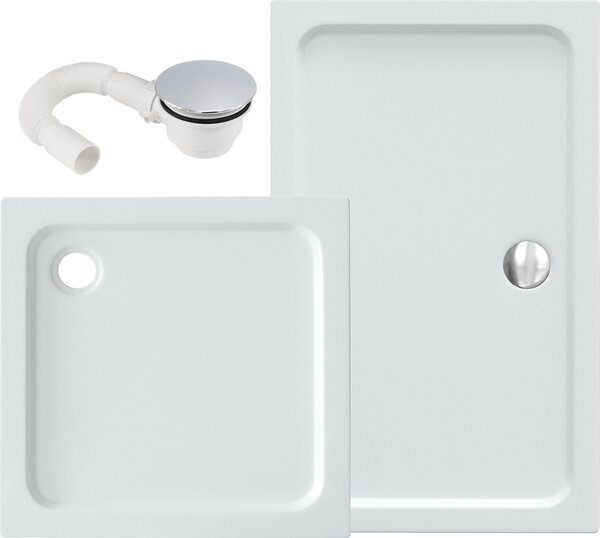 Piatto doccia VILSTEIN | rinforzato in fibra di vetro | piatto da 5 cm | piatto doccia con pendenza | piatto doccia | sifone opzionale | bianco lucido | 90x90 cm