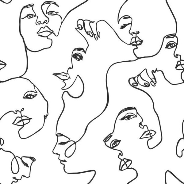 Illustrazione Continuous line face women seamless pattern, ANASTASIIA DMITRIEVA, (40 x 40 cm)