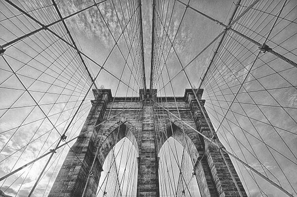 Fotografia artistica Brooklyn Bridge perspective - Black and White, Alex Baxter, (40 x 26.7 cm)