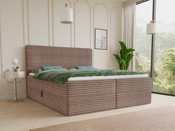 Letto boxspring Mollo con 2 cassetti, letto matrimoniale con materasso Bonell e topper, letto imbottito in morbido velluto a coste, letto, letto box, struttura letto per camera da letto (marrone (Tilia 17), 180 x 200 cm)