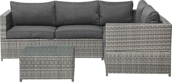 BELIANI Set di divani angolari da giardino grigio cuscini in rattan artificiale tavolo quadrato set in vimini stile moderno esterno