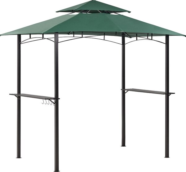 BELIANI Gazebo in tessuto verde scuro Acciaio nero 240 x 148 cm Struttura in metallo Tettoia con ganci e mensole Tenda gazebo da giardino
