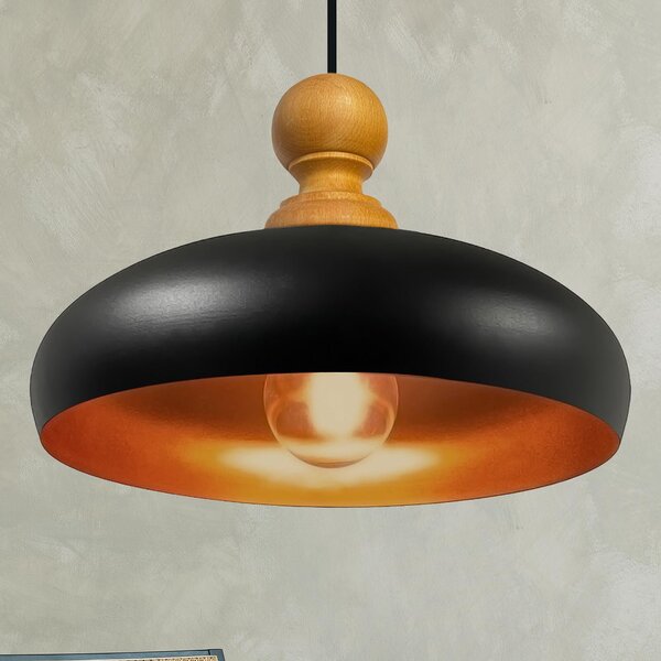 Androa Lampada a sospensione in legno 40 cm Lampada a 1 luce Lampada da sala da pranzo Industrial, plafoniera da interno in metallo Lampada industriale Vintage, lampada da cucina - Nero