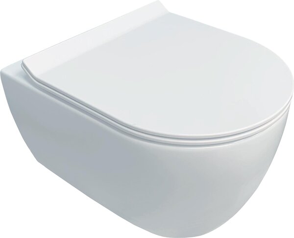 NEG Uno99K WC sospeso compatto (48,5 cm) per bagni di piccole dimensioni, nano sigillatura, sedile WC slimline con chiusura morbida, risciacquo a ricircolo igienico