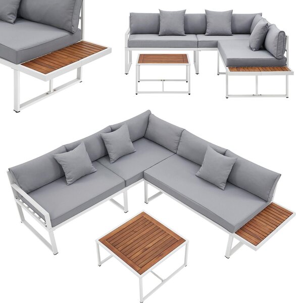 Juskys mobili da giardino lounge St. Tropez per 4 persone - tavolo, divano e cuscini - set bianco