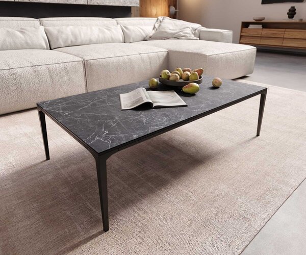 DELIFE Tavolino Levente, 110x60 cm, piano in laminato ceramico Nero Greco antracite, struttura in metallo nero