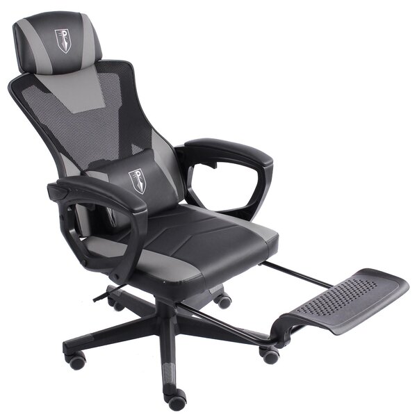 Sedia da gaming dal design moderno in stile racing con poggiapiedi ribaltabile - Sedia da gaming con braccioli regolabili - Sedia da scrivania ergonomica da gaming con cuscino di sostegno aggiuntivo, Colore: Nero/Grigio