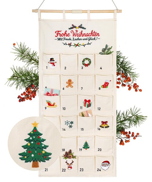 Calendario dell'Avvento in feltro colorato con diversi motivi
