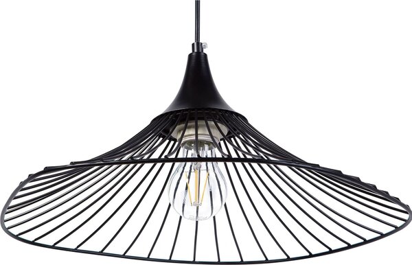 BELIANI Lampada a sospensione in metallo nero sembra paralume con griglia a imbuto per soggiorno-sala da pranzo in stile minimalista