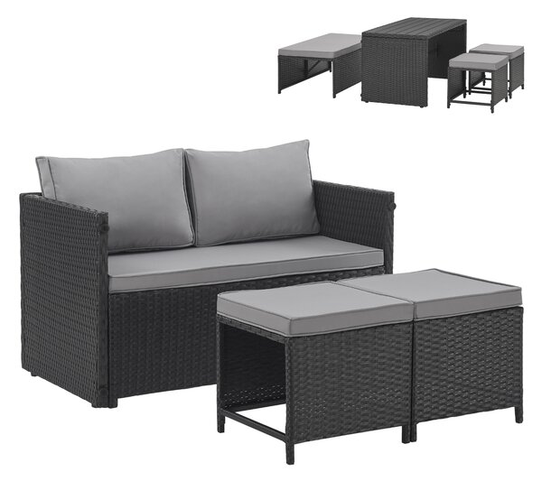 SVITA ATHINA Set di mobili da giardino per esterni Set di mobili da balcone Polyrattan Nero