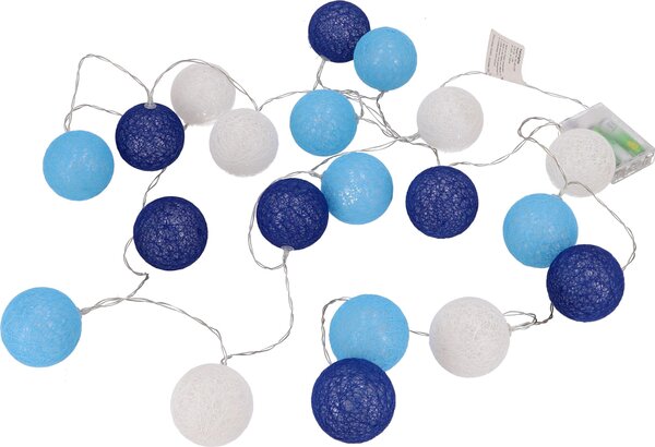 Faro a batteria 3xAA 20`er Faro a sfera LED - blu/bianco, fili di cotone, 6*6*6 cm, luci fiabesche