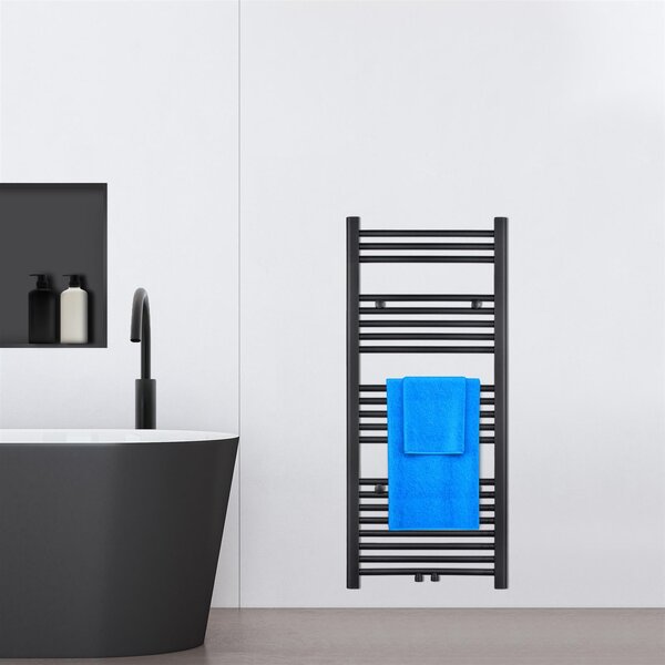 VILSTEIN radiatore da bagno, radiatore da bagno, radiatore per asciugamani attacco laterale e attacco centrale, radiatore piatto, radiatore da bagno piatto, radiatore per asciugamani da bagno, nero, 462W, 115x50 cm
