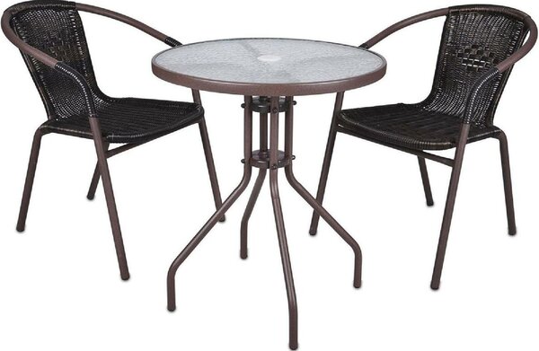 Set da bistrot 3 pezzi VCM | set da balcone | tavolo da giardino: diametro 60 cm, altezza 72 cm | sedia | set di sedute marrone | sedia da bistrot in poly rattan