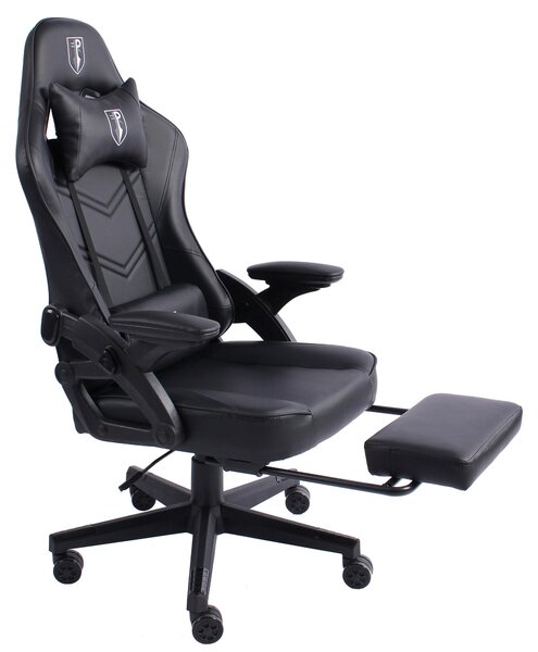 Sedia da gaming dal design moderno in stile racing con poggiapiedi estraibile; sedia da gaming con braccioli regolabili; sedia da scrivania ergonomica con cuscino di sostegno aggiuntivo; colore: nero