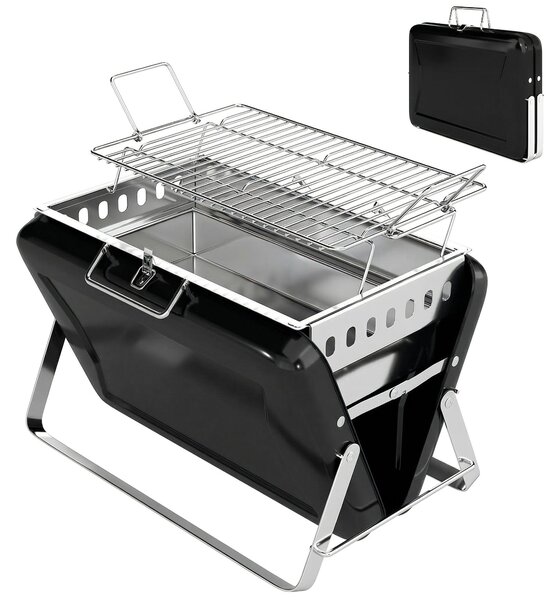 Griglia per barbecue Outsunny in acciaio inossidabile, modello affumicatore, con griglia e maniglia, colore nero