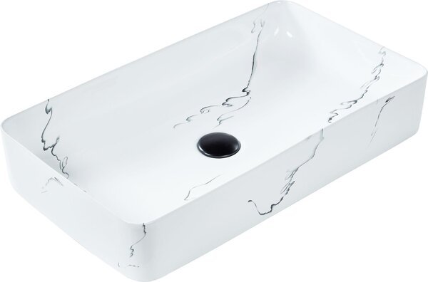 BELIANI Lavandino da bagno in Vetroceramica bianca effetto marmo rettangolare 61 x 35 cm stile glam