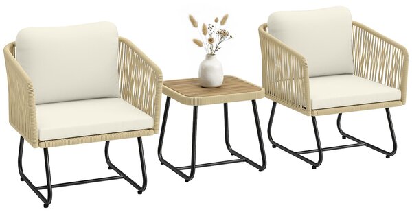 Set da giardino Outsunny in rattan, 3 pezzi, , composto da 2 poltrone e un tavolo in legno