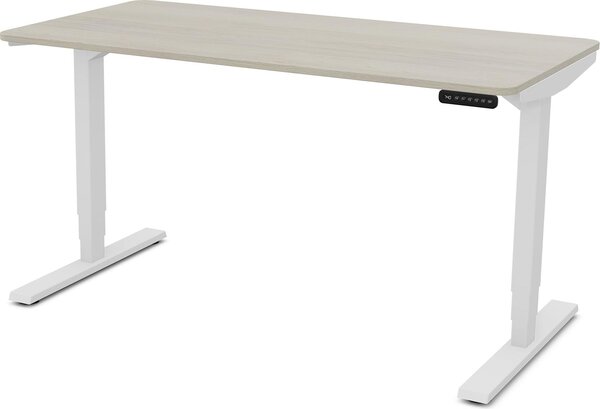 Scrivania ASSMANN regolabile elettricamente in altezza Y-Line Curved Oak Polar White, 140x70cm, funzione memoria, motorizzazione a 2 ripiani