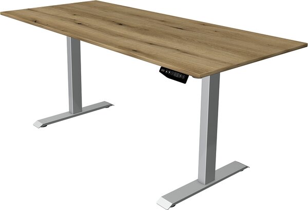 Scrivania Kerkmann Move 1 regolabile elettricamente in altezza, in rovere, rettangolare, con base a T argento, 180,0 x 80,0 cm