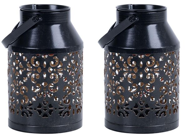 2 lampade solari a LED, colore nero, con vaso per piante, altezza 16 cm