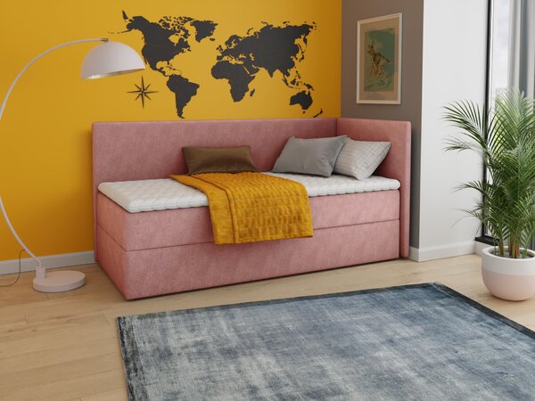 Letto boxspring Flame con contenitore - Letto singolo con materasso Bonell e topper, letto imbottito, sponda universale, letto, camera da letto, cameretta (Rosa (Kronos 29), 100 x 200 cm)