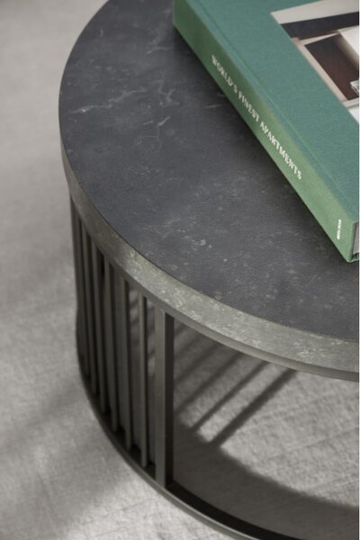 Tavolino rotondo nero con piano effetto marmo ø 65 cm Strington - Actona