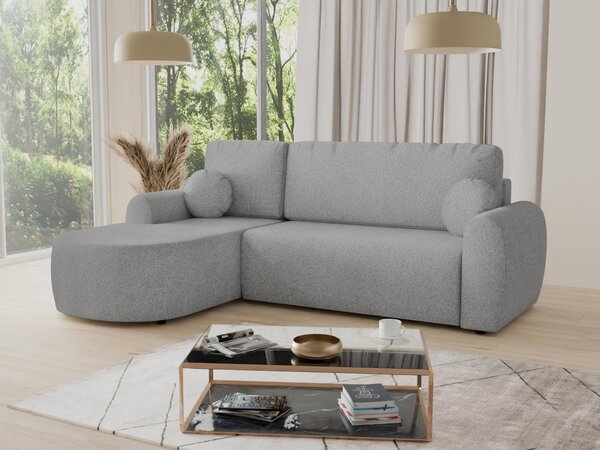 Divano ad angolo Jazz con funzione letto e contenitore - Tessuto bouclé - Divano a L, divano imbottito, divano letto, set divano, divano letto (Grigio (Coral 75), divano ad angolo con apertura a sinistra)