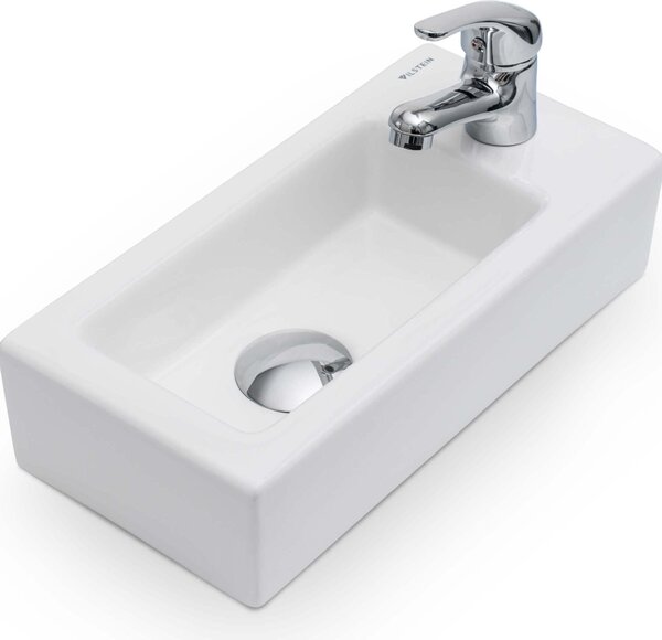 VILSTEIN lavabo a parete o da appoggio WC ospiti | mini lavabo piccolo | lavabo in Vetroceramica piccolo | 36,5x18x9 cm | foro per rubinetto a destra