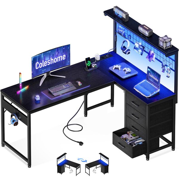 Scrivania da gioco a forma di L con 4 cassetti