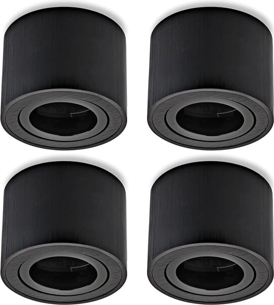 Lampada a incasso piatta, 50 mm, alluminio, 230V, 4 faretti a incasso, colore nero, forma rotonda, per soffitto
