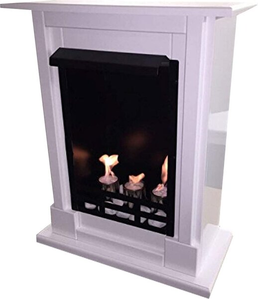 Caminetto a gel a etanolo modello Madrid Premium, bianco lucido, con set di accessori da 21 pezzi incluso